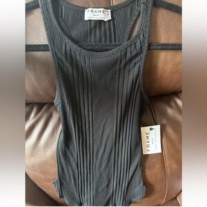 Frame Racerback Tank Top Black Stripes Soft XS NWT